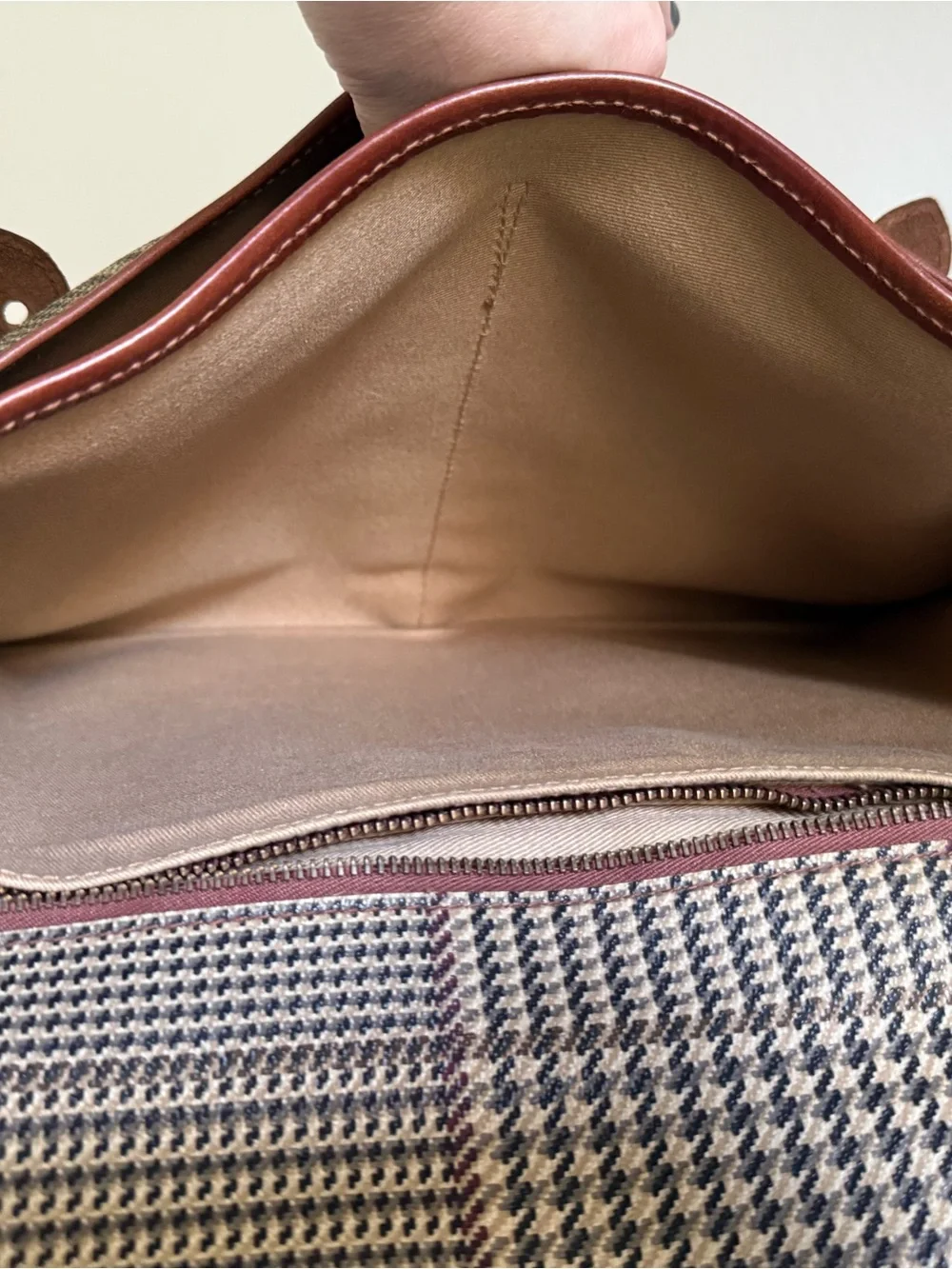 Polo by Ralph Lauren Brown Houndstooth Leather-Trim Briefcase